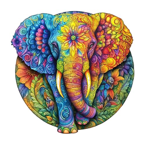 AEEKDOOK Holzpuzzles für Erwachsene, 100 Teile, Mannala-Elefanten-Puzzle, einzigartige Formen, Holzpuzzle für Erwachsene, umweltfreundliche Heimbüro-Dekoration (S-21,6 x 21,3 cm) von Aeekdook