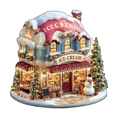 AEEKDOOK Holzpuzzles für Erwachsene, 100 Teile, Weihnachts-Eiscreme-Puzzle, einzigartige Formen, Holzpuzzle für Erwachsene, umweltfreundliche Heimbüro-Dekoration (S-21,6 x 21,6 cm) von Aeekdook