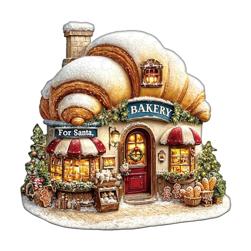 AEEKDOOK Holzpuzzles für Erwachsene, 100 Teile, Weihnachtsbäckerei-Puzzle, einzigartige Formen, Holzpuzzle für Erwachsene, umweltfreundliche Heimbüro-Dekoration (S-21,6 x 21,3 cm) von Aeekdook