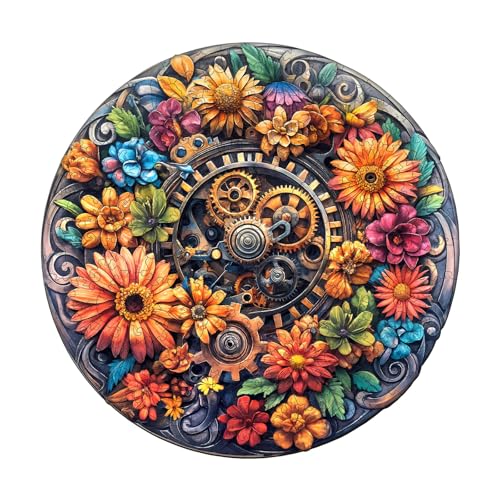 AEEKDOOK Holzpuzzles für Erwachsene, 200 Teile Maschinen- und Blumenpuzzle, einzigartige Formen, Holzpuzzle für Erwachsene, umweltfreundliches Puzzle, Heimbüro-Dekor (M-29 x 28,7 cm) von Aeekdook