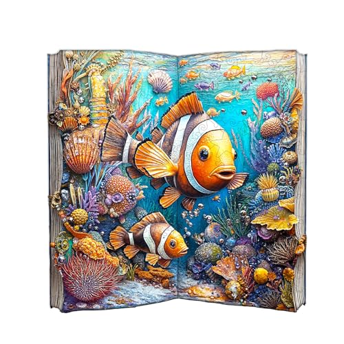 AEEKDOOK Holzpuzzles für Erwachsene – 100 Teile Clownfish Story Puzzle – Einzigartige Formen Holzpuzzle für Erwachsene – Umweltfreundliches Puzzle Home Office Dekor (S-19,1 x 18,8 cm) von Aeekdook