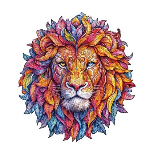 AEEKDOOK Holzpuzzles für Erwachsene - 100 Teile Vivd Lion Puzzle - Einzigartige Formen Holzpuzzle für Erwachsene - Umweltfreundliche Home Office Decor (S-21,6 * 19,6 cm) von Aeekdook
