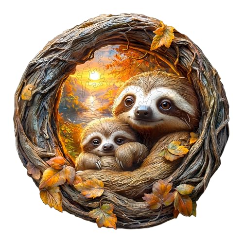 AEEKDOOK Holzpuzzles für Erwachsene - 200 Stück 3D Eltern-Kind-Faultier Holzpuzzle - Einzigartige Tierform Holzschnittpuzzles - Umweltfreundliche Home Office Decor (M-29.0 cm* 28.7 cm) von Aeekdook
