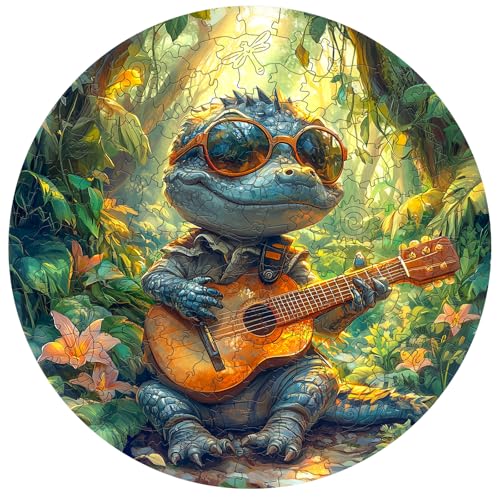 AEEKDOOK Holzpuzzles für Erwachsene – 200 Teile Gitarre Krokodil Puzzle – Einzigartige Formen Holzpuzzle für Erwachsene – Umweltfreundliche Heimbüro-Dekoration (M-29 x 29 cm) von Aeekdook