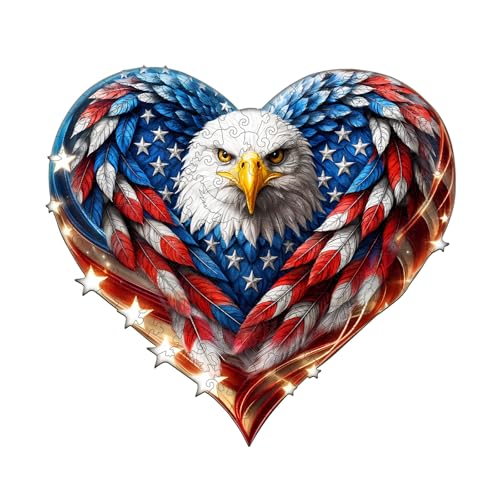 AEEKDOOK Holzpuzzles für Erwachsene – 200 Teile Patriotisches Adler-Puzzle – Einzigartige Formen Holzpuzzle für Erwachsene – Umweltfreundliche Heimbüro-Dekoration (29 x 26,9 cm) von Aeekdook