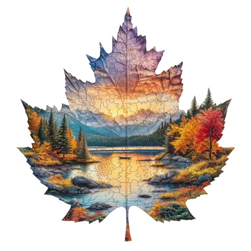 AEEKDOOK Holzpuzzles für Erwachsene – 200 Teile Sonnenuntergang Ahornpuzzle – Einzigartige Formen Holzpuzzle für Erwachsene – Umweltfreundliches Puzzle Home Office Dekor (M-29 x 26,9 cm) von Aeekdook