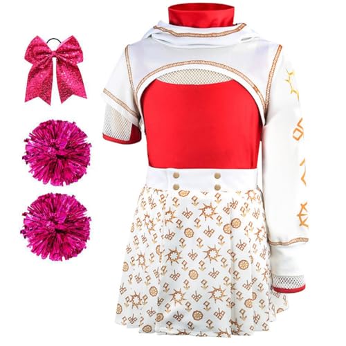 Aegisdorn Cheerleader-Outfit für Mädchen, Cheerleader-Kostüm, Kinderrock mit Pompons, für 3–12 Jahre (weiß, 5–6 Jahre) von Aegisdorn
