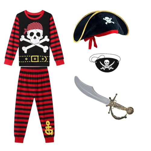 Aegisdorn Kinder Piraten Pyjama Kostüm Captain Dress Up Spielset für Jungen und Mädchen (5pcs, 2-3 Jahre) von Aegisdorn