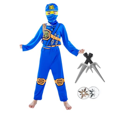 Aegisdorn Ninja Kostüm für Kinder Baumwollmischung Unisex Halloween Dress Up Set mit Zubehör Alter 4-12 Jahre (Blau, 150) von Aegisdorn