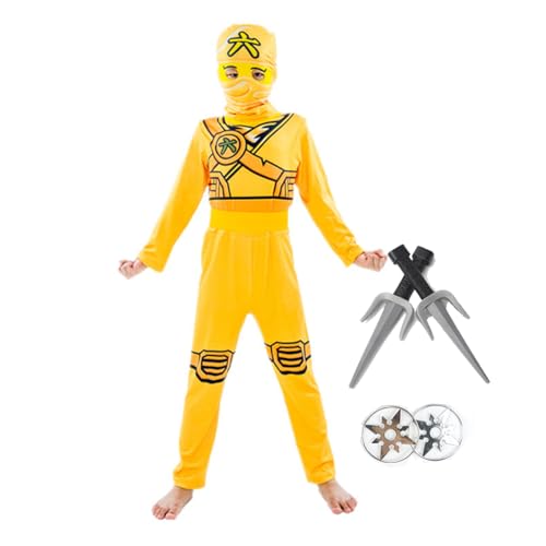 Aegisdorn Ninja Kostüm für Kinder Baumwollmischung Unisex Halloween Dress Up Set mit Zubehör Alter 4-12 Jahre (Gelb, 120) von Aegisdorn