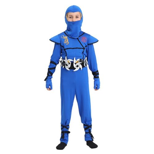 Aegisdorn Ninja-Kostüm für Kinder mit Zubehör, Ninja-Kostüm für Jungen für Halloween und Karneval, 4–12 Jahre (Blau, 4–6 Jahre) von Aegisdorn