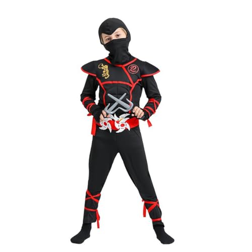 Aegisdorn Ninja-Kostüm für Kinder mit Zubehör, Ninja-Kostüm für Jungen für Halloween und Karneval, 4–12 Jahre (schwarz, 4–6 Jahre) von Aegisdorn