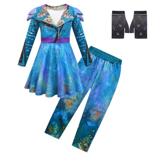 Aegisdorn Prinzessinnen-Kostüm für Mädchen, Kleid, Jacke, Hose, Set, Kinder, Blau, Rot, Lila, Rollenspiel, Therm, Party, Verkleidung, Outfits (Ozeanblau, 160) von Aegisdorn