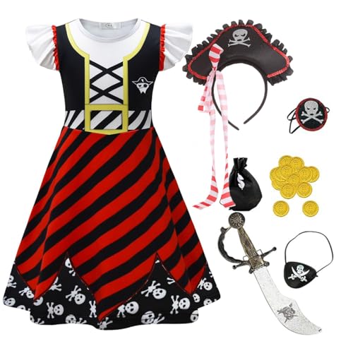 Piratenkostüm-Set für Kinder und Mädchen, mit Kleid, Zubehör, Welttag des Buches, Kostüm (Farbe 2, 3–4 Jahre) von Aegisdorn