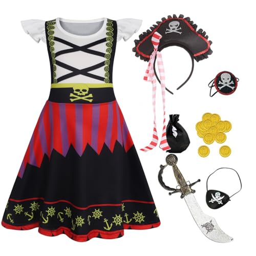 Piratenkostüm-Set für Kinder und Mädchen, mit Kleid, Zubehör, Welttag des Buches, Kostüm (Farbe 3, 4–5 Jahre) von Aegisdorn