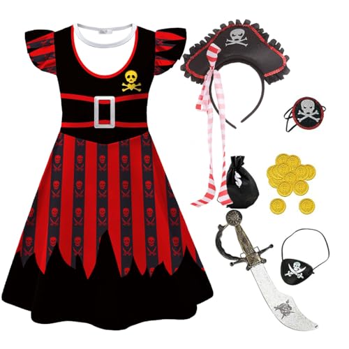 Piratenkostüm-Set für Kinder und Mädchen, mit Kleid, Zubehör, Welttag des Buches, Kostüm (Farbe 4, 5–6 Jahre) von Aegisdorn