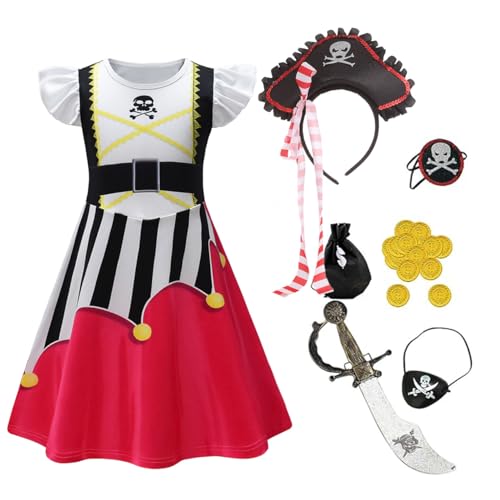 Piratenkostüm-Set für Kinder und Mädchen, mit Kleid, Zubehör, Welttag des Buches, Verkleidung (Farbe 1, 9–10 Jahre) von Aegisdorn