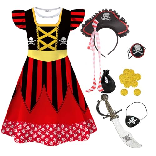 Piratenkostüm-Set für Kinder und Mädchen, mit Kleid, Zubehör, Welttag des Buches, Verkleidung (Farbe 5, 4–5 Jahre) von Aegisdorn