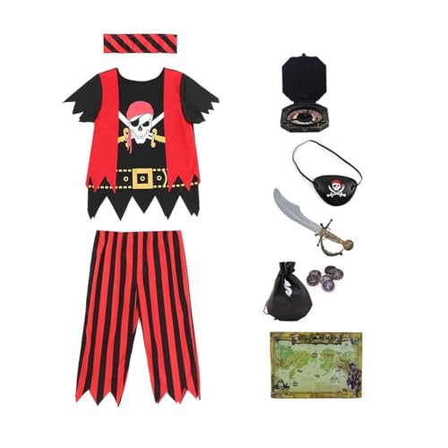 Piratenkostüm für Kinder, Jungen, mit Zubehör, Piraten-Rollenspiel, Verkleidung, Outfits, Spielset für Mädchen von 3–8 Jahren (Pirat, 6–7 Jahre) von Aegisdorn