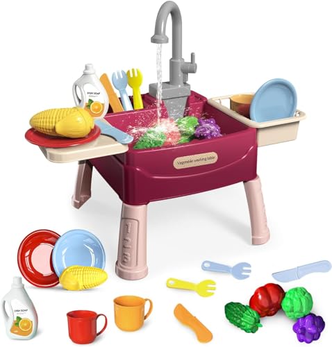 Küchenspüle Spielzeug Set mit Wasserkreislauf,Kinder Spülbecken mit Wasser,Spielzeug Küchenzubehör Geschirr Gemüse Obst für Kleinkinder,Küchenspüle Kinder mit Wasser für Mädchen Jungen (red) Küchenspüle Spielzeug Set mit Wasserkreislauf,Kinder Spülbecken mit Wasser,Spielzeug Küchenzubehör Geschirr Gemüse Obst für Kleinkinder,Küchenspüle Kinder mit Wasser für Mädchen Jungen (red) von Aelbsty