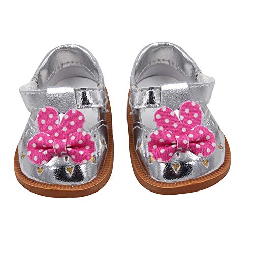 Aeromdale Puppe Bogen Schuhe Cartoon Schuhe für 18 Zoll Amerikanische Puppe Mädchen Puppen 46cm Puppe Zubehör Spielzeug - Silber - 1 Paar von Aeromdale