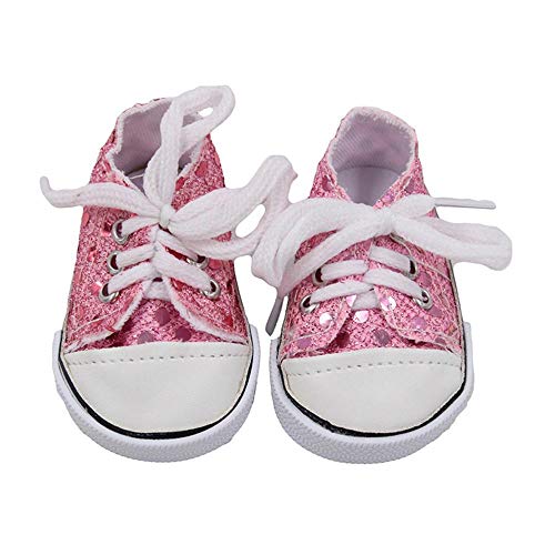 Aeromdale Puppe Leinwand Schuhe Pailletten Flache Schuhe für 18 Zoll Amerikanische Puppe Mädchen Puppen 46cm Puppe Zubehör Spielzeug - Rosa - 1 Paar von Aeromdale