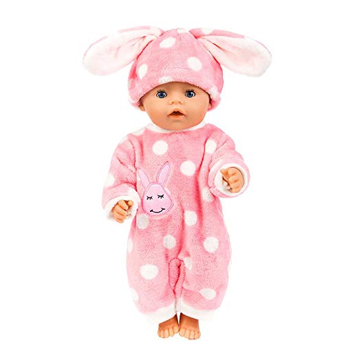 Aeromdale Puppe Pyjama Overall mit Hut Winter Nachtwäsche für 18 Zoll Amerikanische Puppe Mädchen 43cm Puppe Zubehör Spielzeug Nur Puppe Kostüm - Rosa - 1 Set von Aeromdale