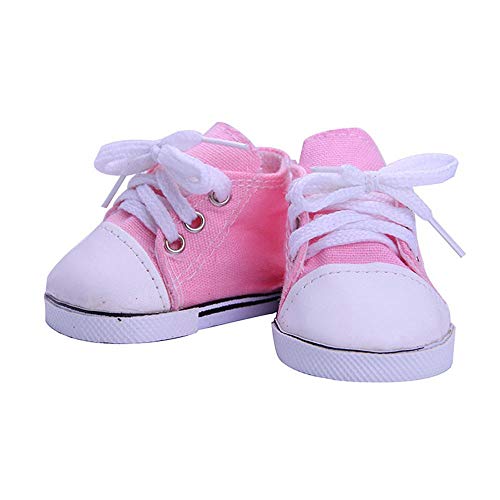 Aeromdale Puppe Schuhe Einfarbig Leinwand Schnürschuhe für 18 Zoll Amerikanische Puppe Mädchen 43cm Puppe Geschenke - Rosa - 1 Paar von Aeromdale