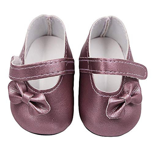 Aeromdale Puppe Schuhe PU Schuhe mit Bowknot für 18 Zoll American Doll Girls Puppen 46cm Puppe Zubehör Spielzeug - Lila - 1 Paar von Aeromdale