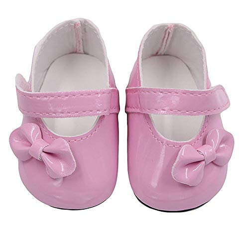 Aeromdale Puppe Schuhe PU Schuhe mit Bowknot für 18 Zoll American Doll Girls Puppen 46cm Puppe Zubehör Spielzeug - Rosa - 1 Paar von Aeromdale