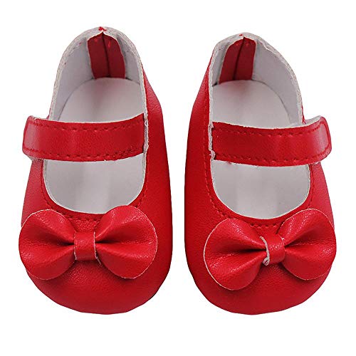 Aeromdale Puppe Schuhe PU Schuhe mit Bowknot für 18 Zoll American Doll Girls Puppen 46cm Puppe Zubehör Spielzeug - Rot - 1 Paar von Aeromdale