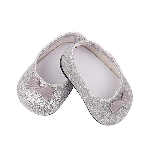 Aeromdale Puppenschuhe Glänzende Schleife Schuhe Fit 43cm 45.7 cm American Doll Mädchen Puppen Neugeborenes Baby Zubehör Spielzeug - Silber - 1 Paar von Aeromdale