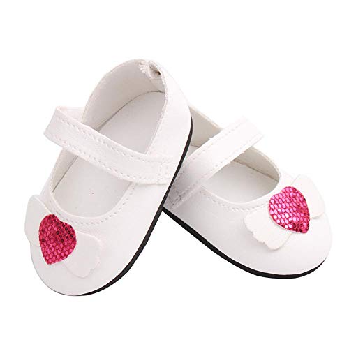 Aeromdale Puppenschuhe Süße Schuhe mit Herzflügeln für 45,7 cm amerikanische Puppenmädchen 43 cm Puppengeschenke - Weiß - 1 Paar von Aeromdale
