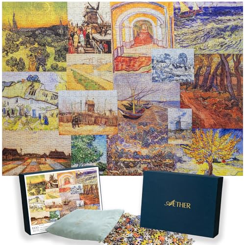 Aether Puzzles - Van Gogh: Eine Reise durch Landschaft und Farbe, Teil 1, Fine Art Puzzle, Premium 1000-teiliges Puzzle für Erwachsene, blendfrei, Soft-Touch-Puzzles, hergestellt in den USA, 67,6 x von Aether Puzzles
