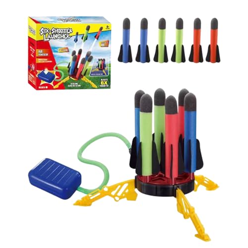Aeutwekm Raketen-Luftstart-Spielzeug, Raketenstart-Spielzeug für Kinder - Lustiges Hinterhofspielzeug,Familienspiele, Raketensender mit 6 Raketen, lustiges Hinterhofspielzeug, Outdoor-Spiel für Jungen von Aeutwekm