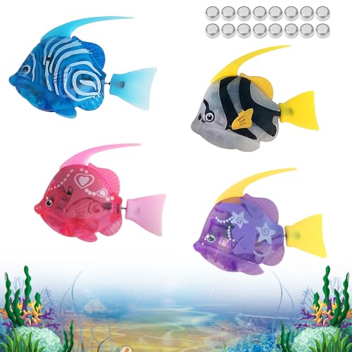 4 Stück Roboter Fisch, Afenau Fisch Spielzeug mit 8 Batterien, Elektrische Fische mit Leuchtende, Robofisch, Elektronische Fisch für Kinder, Badespielzeug von Afenau
