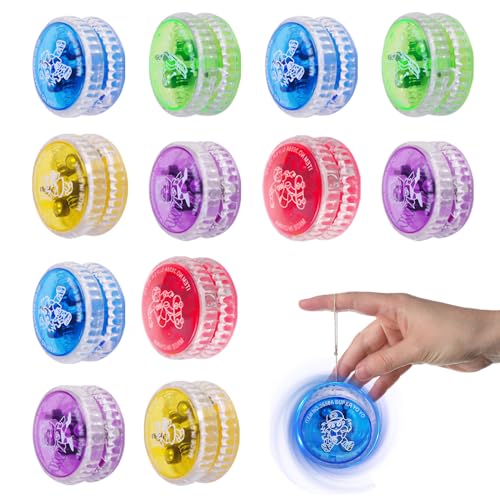 Afenau 12 Stück JoJo Kinder LED, Kunststoff Responsive Yoyo, Reaktives Kugellager JoJo, JoJo Leuchtend für Anfänger Tombola Preise Geburtstag Party Gastgeschenk (Farbe Zufällig) von Afenau