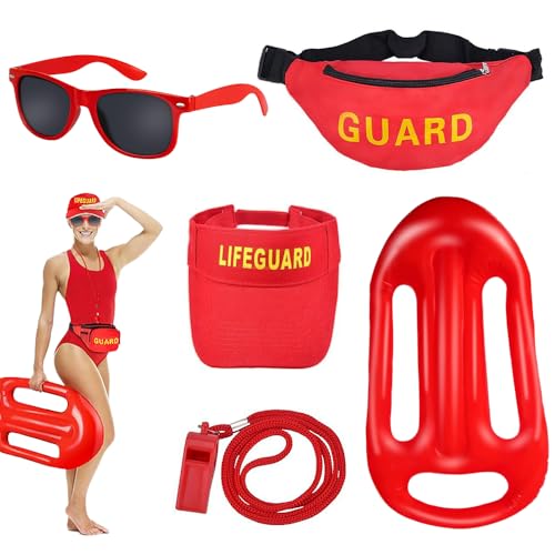 Afenau 5 Stück Baywatch Kostüm Herren Damen, Rettungsschwimmer Kostüm mit Boje, Pfeife, Gürteltasche, Verstellbare Sonnenschutz Hut, Sonnenbrille, Lifeguard Kostüm für Karneval Halloween Afenau 5 Stück Baywatch Kostüm Herren Damen, Rettungsschwimmer Kostüm mit Boje, Pfeife, Gürteltasche, Verstellbare Sonnenschutz Hut, Sonnenbrille, Lifeguard Kostüm für Karneval Halloween von Afenau