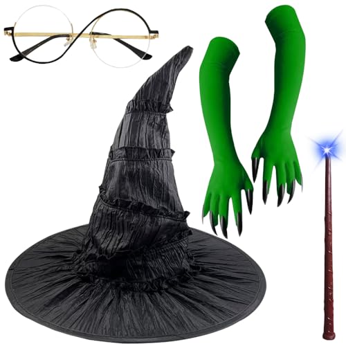 Afenau 5 Stück Hexenkostüm, Hexenkostüm mit Hexenhut, Handschuhen, Brille und Zauberstab, böse Hexe Kostüm für Erwachsene, Hexenkostüm, Zubehör für Halloween, Karneval, Cosplay, Party Afenau 5 Stück Hexenkostüm, Hexenkostüm mit Hexenhut, Handschuhen, Brille und Zauberstab, böse Hexe Kostüm für Erwachsene, Hexenkostüm, Zubehör für Halloween, Karneval, Cosplay, Party von Afenau