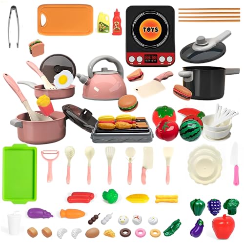 Afenau 86 Stück Kinderküche Zubehör Set, Realistisch Spielküche Zubehör mit Soundeffekten, Robustes Zubehör Kinderküche, Kinder Küchenzubehör, Küchenspielzeug für Kinder ab 3 Jahren von Afenau