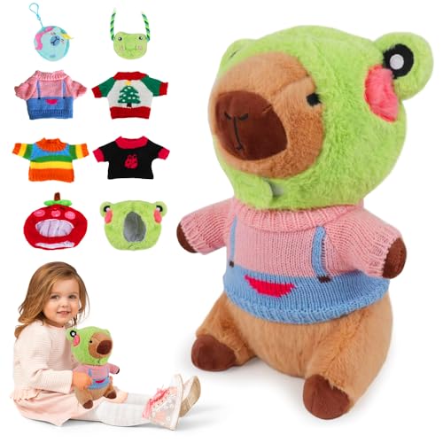 Afenau Capybara Plüschtier, 25cm Capybara Kuscheltier mit Kleidung und Accessoires, Niedlich Snackles Capybara, Wasserschwein Kuscheltier für Junge, Mädchen, Geschenk von Afenau