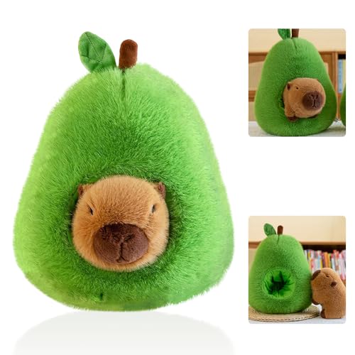 Capybara Plüschtier, 35cm Capybara Kuscheltier mit Avocado Kopfschmuck, Abnehmbar Avocado Kuscheltier, Wasserschwein Kuscheltier für Kinderspielzeug, Home Deko, Geburtstag von Afenau