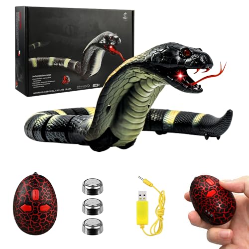 Afenau Ferngesteuerte Schlange, Realistische Ferngesteuerte Kobra, Remote Control Snake mit Einziehbarer Zunge und Schwingendem Schwanz, Robo Schlange mit Fernbedienung für Streich, Schwarz Afenau Ferngesteuerte Schlange, Realistische Ferngesteuerte Kobra, Remote Control Snake mit Einziehbarer Zunge und Schwingendem Schwanz, Robo Schlange mit Fernbedienung für Streich, Schwarz von Afenau