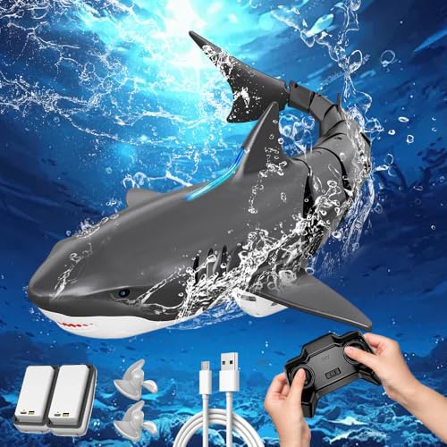 Afenau Ferngesteuerter Hai, 2.4GHz Ferngesteuertes Boot Hai mit Licht, Simulation Ferngesteuertes Hai Spielzeug für Pool Lake Pond Garden, Hai Boot Ferngesteuert für 4+ Jahre Jungen Mädchen, Grau von Afenau