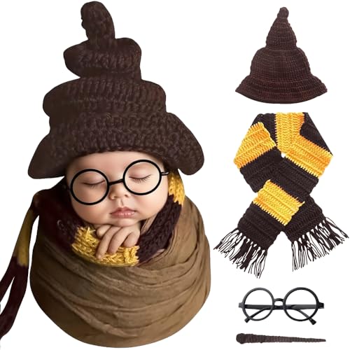Afenau Neugeborene Fotografie Requisiten, 4 Pcs Halloween Zauberer Hut Schal Zauberstab Brille Rahmen, Häkeln Halloween Baby Fotoshooting Outfit, Baby Fotoshooting Requisiten für BABY Junge Mädchen Afenau Neugeborene Fotografie Requisiten, 4 Pcs Halloween Zauberer Hut Schal Zauberstab Brille Rahmen, Häkeln Halloween Baby Fotoshooting Outfit, Baby Fotoshooting Requisiten für BABY Junge Mädchen von Afenau