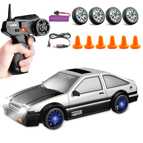 Afenau RC Drift Car, 1:24 Ferngesteuertes Auto Erwachsene mit Beleuchtung, 30km/h, 2,4 GHz, 4WD Rennauto Ferngesteuert, Drift Auto Ferngesteuert für Kinder und Erwachsene ab 6 Jahren (Silber) von Afenau