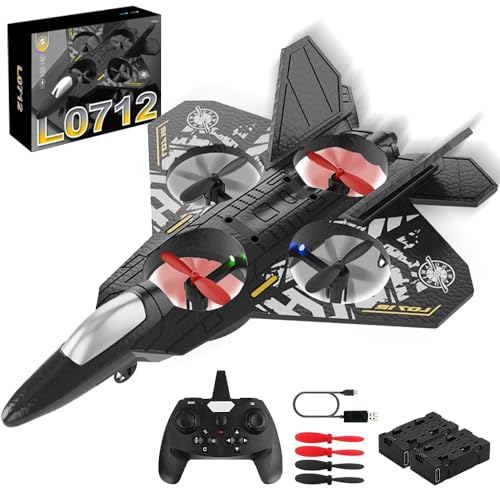 Afenau RC Flugzeug, 2,4 GHz Ferngesteuertes Flugzeug mit Batterien, 360° Surround Modellflugzeug Ferngesteuert mit LED, 6 Achsen Gyro Stabilisator RCFlugzeug Anfänger für Kinder Erwachsene (Grau) von Afenau