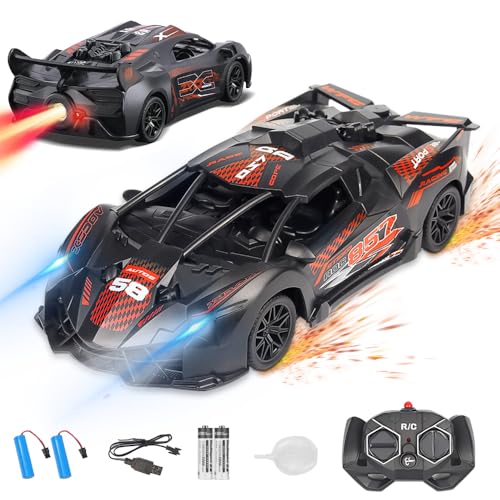 Afenau Rennauto Ferngesteuert, 2.4G Ferngesteuertes Rennauto mit Sprühfunktion, 1:18 Ferngesteuertes Auto Kinder mit LED Licht, Aufladbarer Auto Spielzeug Ferngesteuert für 3+ Kinder (Rot) von Afenau
