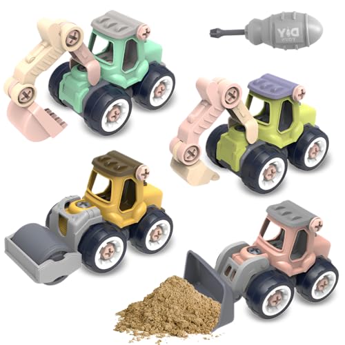 Afenau Sandspielzeug Fahrzeuge, 4 Stück Sandkasten Fahrzeuge Mit Schraubendreher, Abnehmbar Spielzeug Bagger Sandkasten, Bagger Sandspielzeug für Kinder Sommerspielzeug, Geschenke (Mehrfarbig) von Afenau
