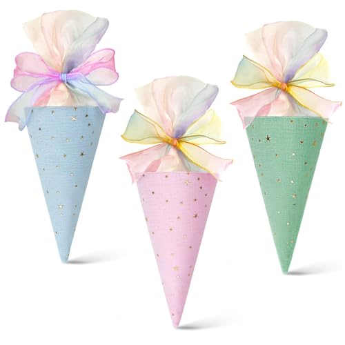Afenau Schultüte Klein Mädchen Junge, 3 Stück 49cm Geschwister Schultüte mit Band, Mini Schultüten zum Befüllen, Schultüte Mädchen Klein, Füllbare Süßigkeiten, DIY Faltbare von Afenau